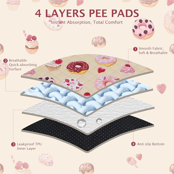 IEUUMLER Washable Pee Pads for Dogs, 2 Pack Cake Pattern Reusable Waterproof Puppy Potty Pads, Non-Slip Absorbent Pet Training Pads for Playpen Crate Bed EU015 Beige Cake, 36x36