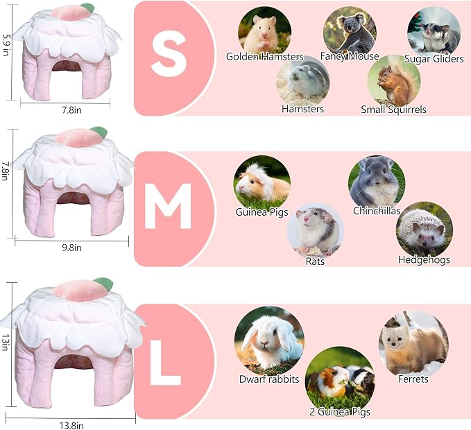 Guinea Pig Hideout, Warm Bunny House, Washable Winter Dwarf Rabbit Bed for Hamster, Chinchilla,Hedgehog, Ferret & Other Small Animals (Large)