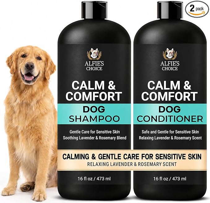 ALFIE'S CHOICE Dog Shampoo for Dry Itchy Skin | Calm & Comfort Shampoo and Conditioner Set | 16 fl oz Each | Lavender, Rosemary & Vitamin E | for Sensitive Skin & All Breeds