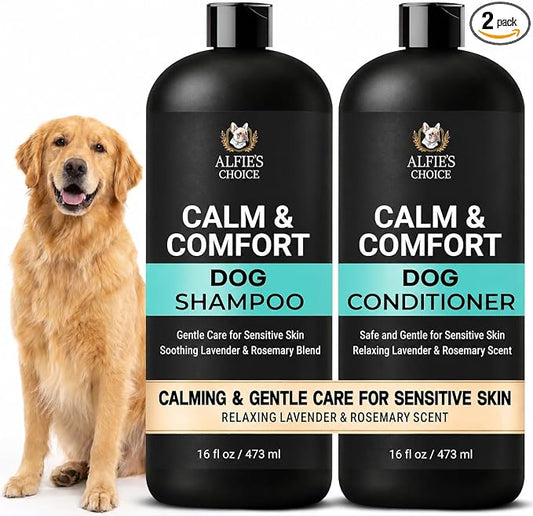 ALFIE'S CHOICE Dog Shampoo for Dry Itchy Skin | Calm & Comfort Shampoo and Conditioner Set | 16 fl oz Each | Lavender, Rosemary & Vitamin E | for Sensitive Skin & All Breeds