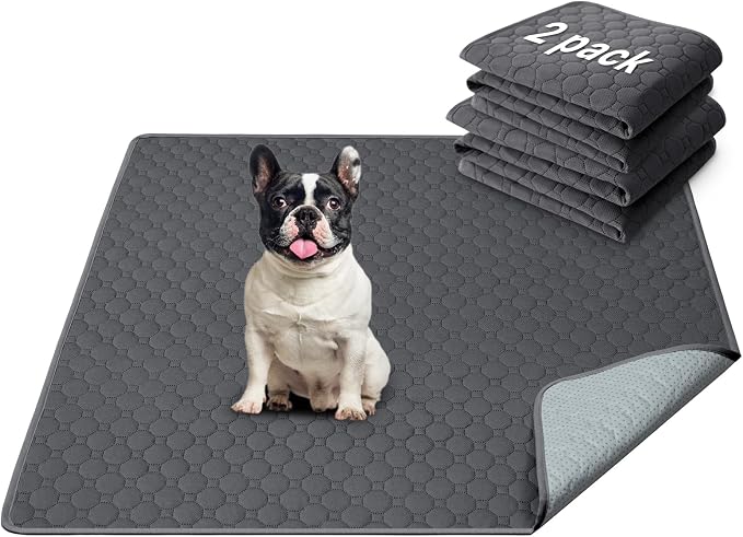 H.VERSAILTEX Premium Washable Pee Pads for Dogs 2 Pack Super Absorbent 100% Waterproof Reusable Non-Slip Quilted Puppy Training Pads for Crate Playpen Whelping & Potty Training(36"x36", Grey)