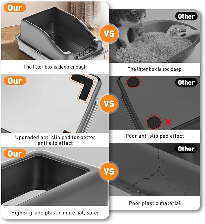 Stainless Steel Cat Litter Box with Natural Sisal Cat Scratching Mat Non-Sticky,Anti-Leakage,Easy Cleaning