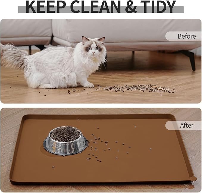 Reopet Silicone Pet Feeding Mat - Waterproof & Non-Slip Dog Cat Placemat | High Raised Edges Prevent Food & Water Spills to Protect Floors, Easy to Clean, Fit for Dog Cat Bowls