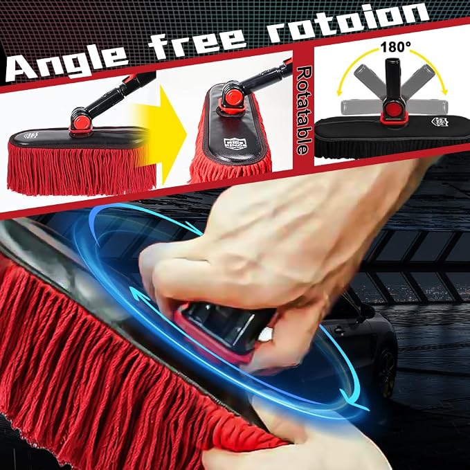 Car Cleaning Supplies Duster, 2In1 Brush for Car Exterior, Chenille Car Wash Brush Mop & Wax Cotton Car Duster Mop, Remove Dust, Retractable Steel Pole for Boat Truck RV, Gifts for Men Women