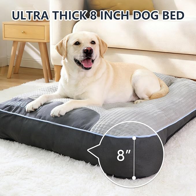 Extra Thick Soft Orthopedic Dog Bed - Comfortable Flat Pet Bed for Large Dogs Up to 90 lbs, Reasonable Curves Pad with Non-Slip Bottom & Room to Move Freely (Grey, 39" L x 30" W x 8" Th)