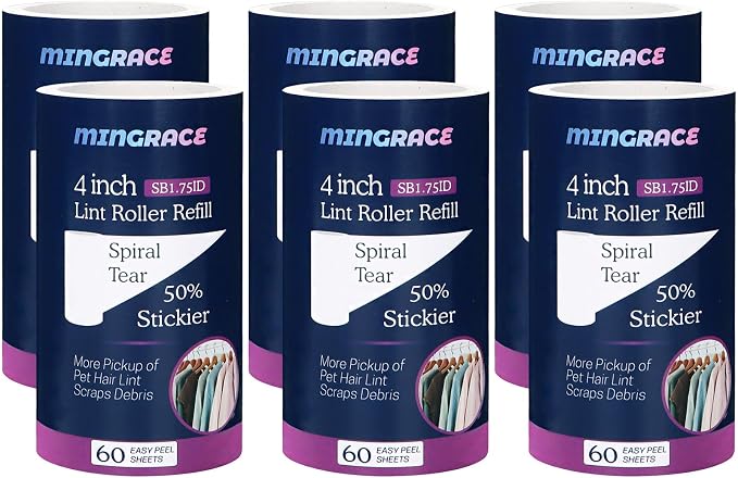 4 inch Lint Roller Refills Only for Scotch-Brite Pet Hair Pickup Everyday Clean Lint Rollers, 50% Stickier, 60 Sheets Each Refill, 6 Pack, 360 Sheets Total (1 3/4'' Inside Dia.)