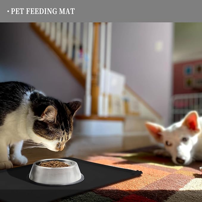 Reopet Silicone Pet Feeding Mat - Waterproof & Non-Slip Dog Cat Placemat | High Raised Edges Prevent Food & Water Spills to Protect Floors, Easy to Clean, Fit for Dog Cat Bowls
