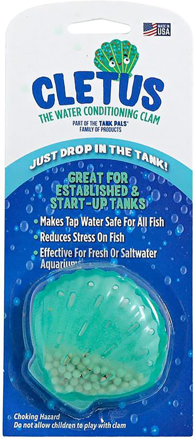 Cletus The Water Conditioning Clam - 1 Pack, Blue - Fish Tank & Aquarium Water Preparation, Chlorine Neutralizer & Heavy Metal Filtration