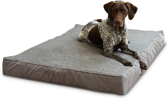 Happy Hounds Oscar Rectangle Orthopedic Foam Sherpa Dog Bed, Large (48 x 36 in.), Pewter