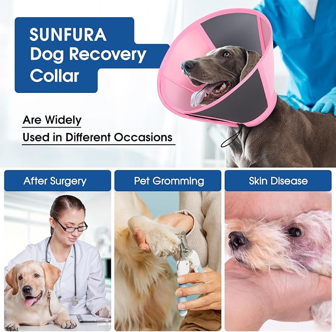 Dog Cone, Soft Dog Cones for Large Dogs After Surgery, Adjustable Cone for Dogs to Stop Licking, Pet E-Collar Alternative for Wound Healing, Pink Large