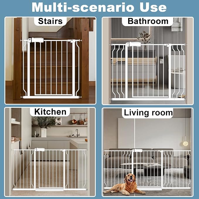 White Extra Wide Baby Gate 53-57.5 inch for Doorways Stairs Pressure Mount Baby Gate Automatic Close Child Dog Pet Safety Toddler Gates with Extensions