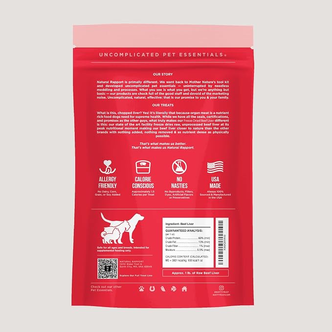 Natural Rapport Freeze Dried Beef Liver Dog Treats - Single Ingredient, USDA Beef, Training Treats for Small & Large Dogs (4 oz, 250+ Treats)