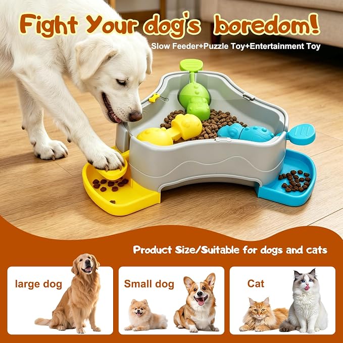 3 in 1 Dog Puzzle Toy,Interactive Slow Feeder Dog Bowls to Prevent Choking, Slow Feeder for IQ Training and Entertainment for All Breeds.Mental Stimulation Toy for Dog,Cats and Dogs Love