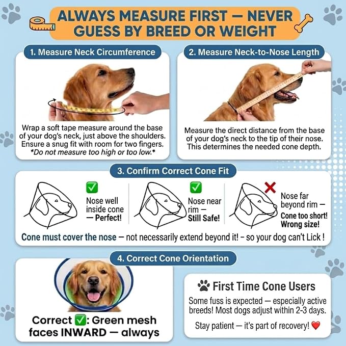 Soft Dog Cone Collar After Surgery – Adjustable Recovery Cone for Medium & Large Dogs – Double-Layer Protective Elizabethan Collar for Wound Protection & Licking Prevention – Comfortable - Blue