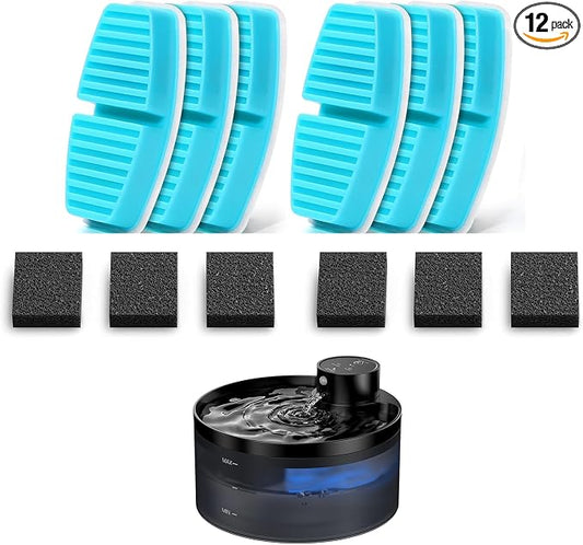 GIOTOHUN 12 Cat Water Fountain Filters: Cat Fountain Filter - 6 Carbons + 6 Foams - Suitable for Pet Dispenser Wireless (B0CPHQ12FV)