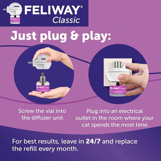 FELIWAY Classic 30 Day Cat Calming Pheromone Diffuser Kit & Happy Snack Delicious Calming cat Treats (12-ct Chicken Flavor)