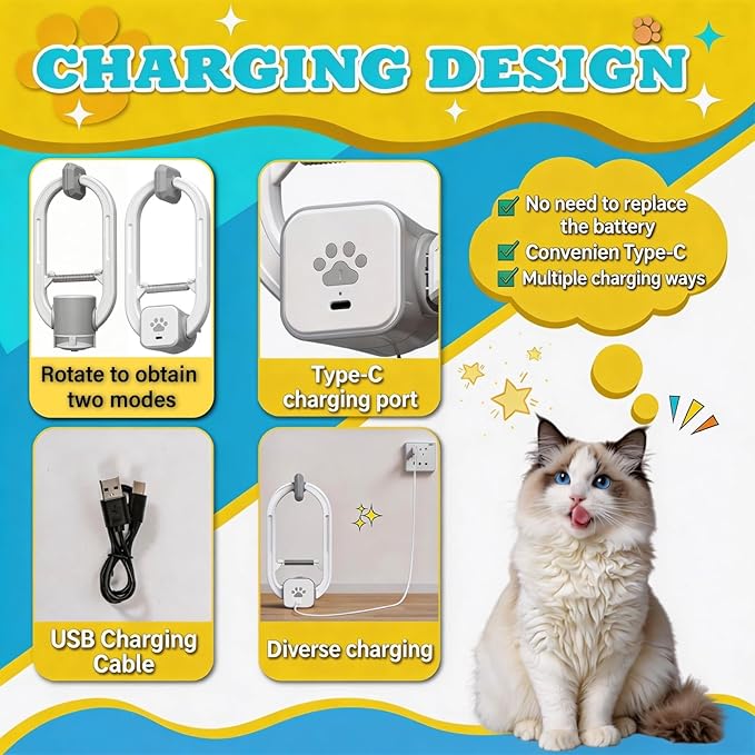 Interactive Cat Toy, Rechargeable Electric Cat Teaser, Hanging Door cat Toy, 2 Motion Modes (360° Spin & Irregular Jumping), Smart Auto Cat Toy for Exercise & Fun, Grey