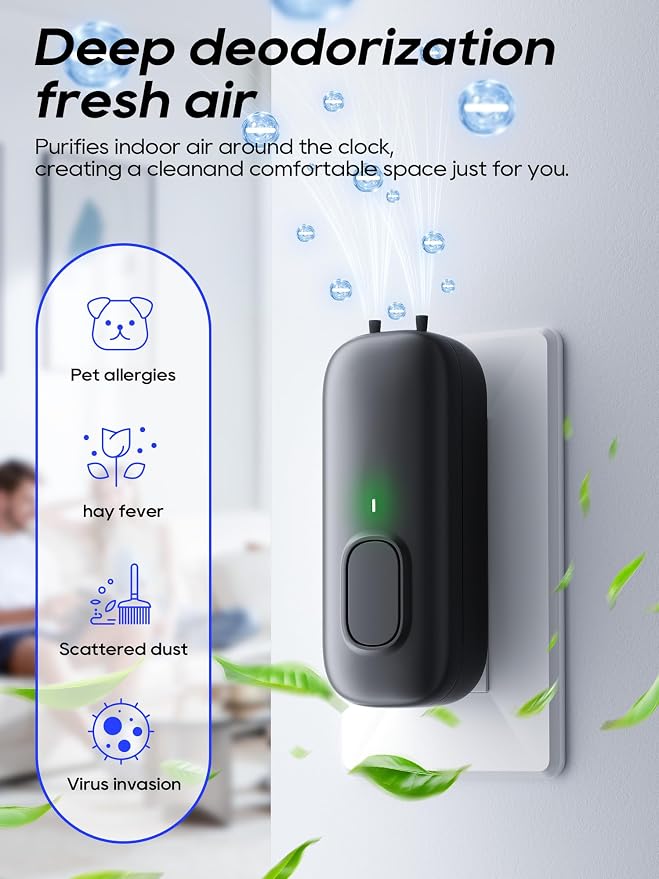 Cat Litter Deodorizer Plug in - Ozone-Free Negative Ion Air Purifier for Litter Box, Compact Odor Eliminator for Strong Pet Odors, Dog Odor Eliminators for Home, Bedroom, Kitchen (black 2pcs)