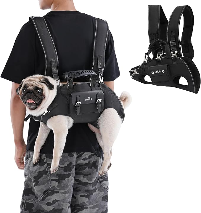 Wakytu Dog Backpack Carrier for Dogs,Dog Lift Harness,Adjustable Padded Breathable Straps for Dogs, Disabled, Joint Injuries, Arthritis,S