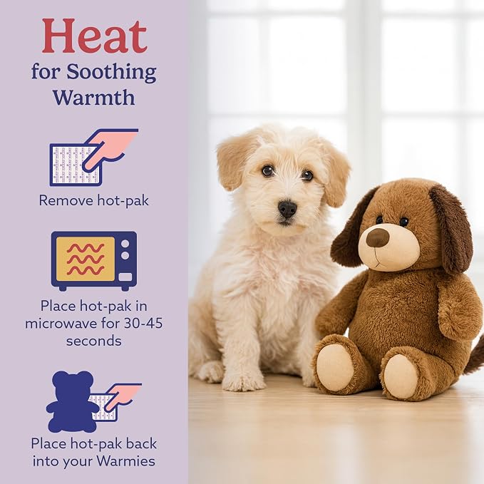 warmies Plush Toy Stuffed Animal for Dogs & Cats, Brown Dog - Weighted & Microwavable Calming Comfort Toy for Puppy Crate Training, Senior Dog Comfort & Pet Separation Anxiety Relief - Dogs & Puppies