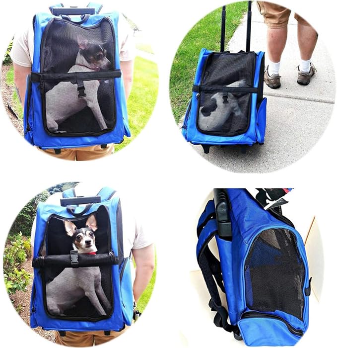 Pet Carrier Backpack with Removable Wheels, Pet Travel Rolling Backpack,Strong Breathable Mesh Panels, Airline Approved for Small Dogs and Cats for Hiking Carrying Walking Outdoor Bag