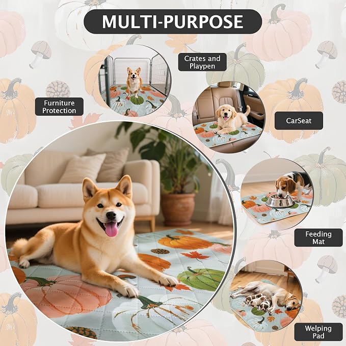 IEUUMLER Washable Pee Pads for Dogs, 2 Pack Pumpkin Pattern Reusable Waterproof Puppy Potty Pads, Non-Slip Absorbent Pet Training Pads for Playpen Crate Bed EU016 Grey Pumpkin, 36x36