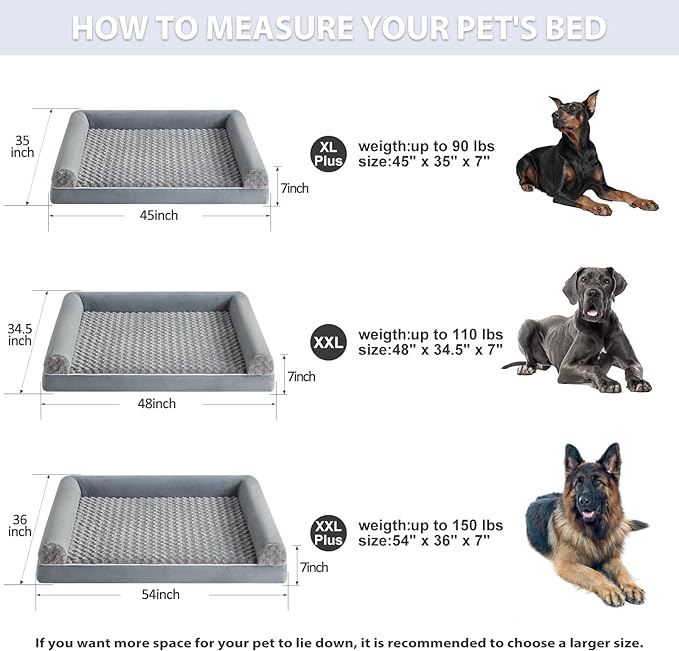 BFPETHOME Orthopedic Washable Dog Beds Large Sized Senior Dog for Comfy Sleeping with Removable Cover, Waterproof Big Soft Pet Couch Bed for Dogs Rerlax