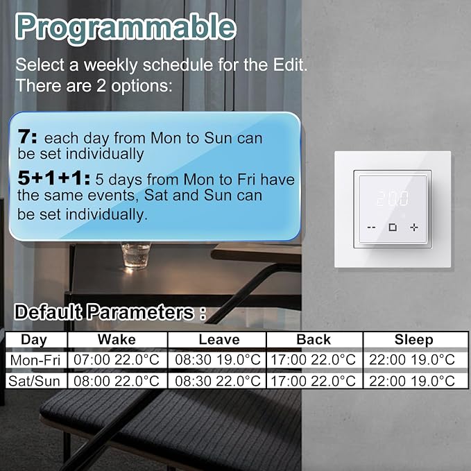 HEATIT Programmable Thermostat, WiFi Smart Thermostat for Electric Radiant Floor Heating with Touchscreen, 120V-240V Wide Voltage Range, Dual Sensing, White