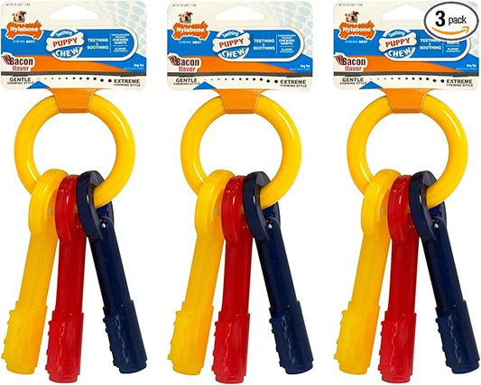 Nylabone 3 Pack of Bacon Puppy Teething Keys, X-Small