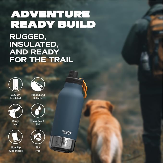 asobu Dog Barky Bottle – Insulated Stainless Steel Water Bottle with 2 Removable Dog Bowls for Food, Treats & Water – Pet-Friendly Travel Bottle for Hiking, Road Trips & Outdoor Adventures