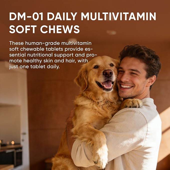 DM-01 Daily Multivitamin, Multivitamin Itch Relief Chews for Dog, with Folic Acid, Salmon Oil, Chondroitin & Natural Vitamins, Skin and Coat Healthy, Digestive & Boost Immunity, 60 Chew (Beef)