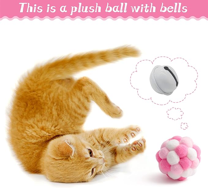 MALLMALL6 10Pcs Pink Cat Toys & 6Pcs Frosted Animal Cookie Catnip Crinkle Paper Sound Toys, Interactive Toys for Cat