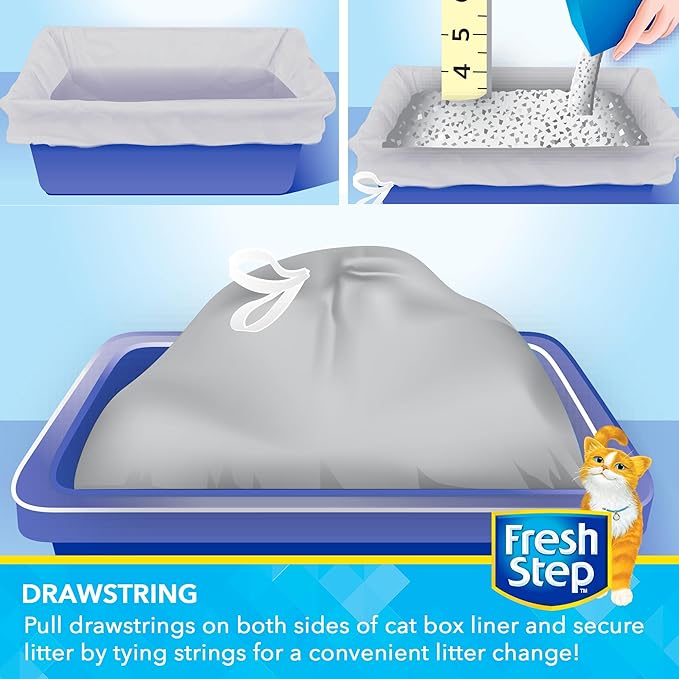 Fresh Step Jumbo Drawstring Cat Litter Box Liners X-Large Oval Rectangle Pans Heavy Duty Unscented 36 x 19 Inch 15 Count Leak Proof Easy