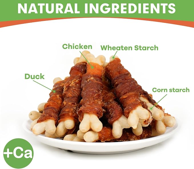 MON2SUN Chicken Jerky 14.11 oz for Small Medium and Large Dogs & 4 Inch Chicken and Duck Wrapped Calcium Bones 15 Count for Small Dogs