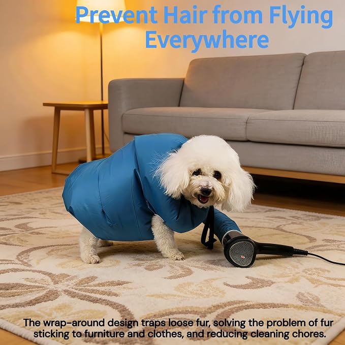 Dog Drying Bag for Large Dogs, Fast Pet Hair Dryer Kit 360° Air Circulation, Hands-Free Blow Dryer Compatible with Hair Dryer/Blower, Anti-Splash & Overheat Protection for Small Medium Large Dogs Cats