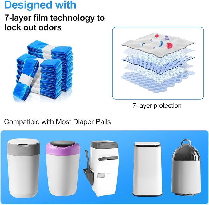 Cat Litter Refill Bags, Diaper Refills with 9 Pack Refill, Toughness Compatible and Excellent Sealing with All Cat Refill Bags and Diaper Refills