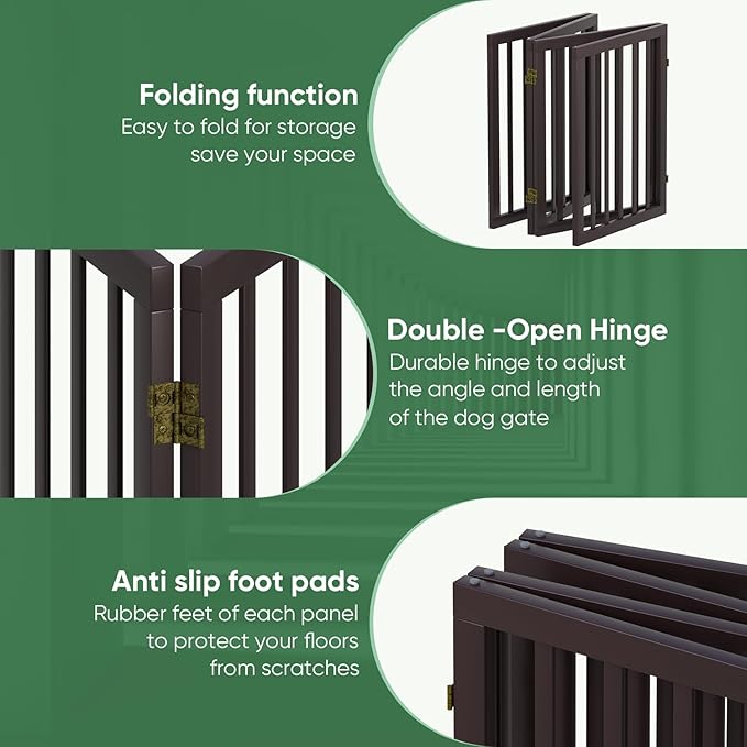Dog Gates for Doorways, Foldable Dog Gate Indoor, Freestanding Pet Gates for Doorways Bedroom, Puppy Gate with Metal Support Feet, Room Divider 4 Panels (Brown)