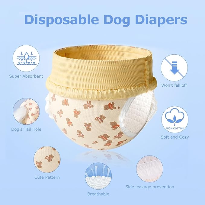 Ambreview Dog Diapers Female, Disposable Diapers for Female Dog with Stretchy Waist, Pull Up Puppy Wraps for Doggie in Heat Period Super Absorbent Leak-Proof Doggy Diaper for Dogs 100PCS (L)