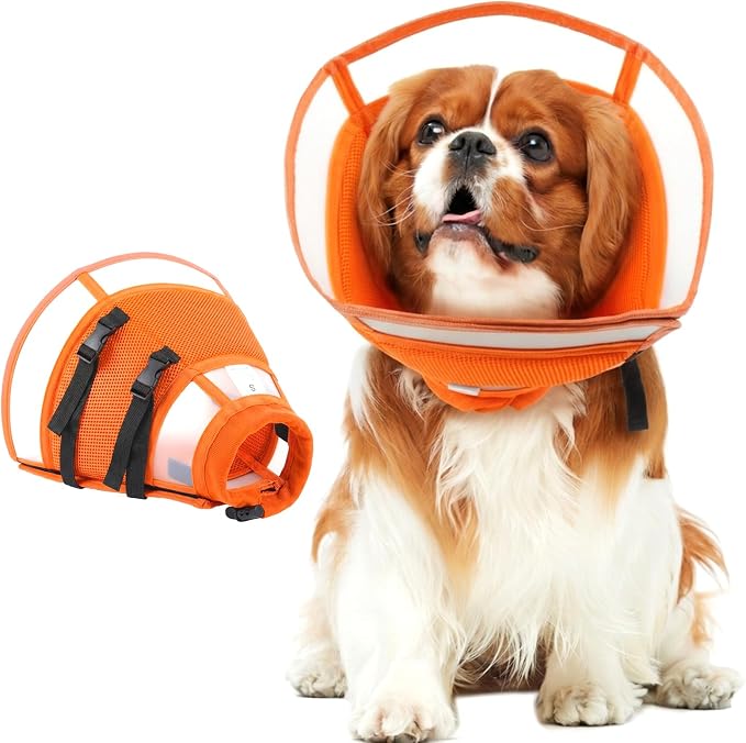 Dog Cone Collar After Surgery to Stop Licking | Adjustable Elizabethan Collar for Neutering, Lightweight Breathable Recovery Neck Cone to Prevent Biting Wounds & Hot Spots (Orang, L)
