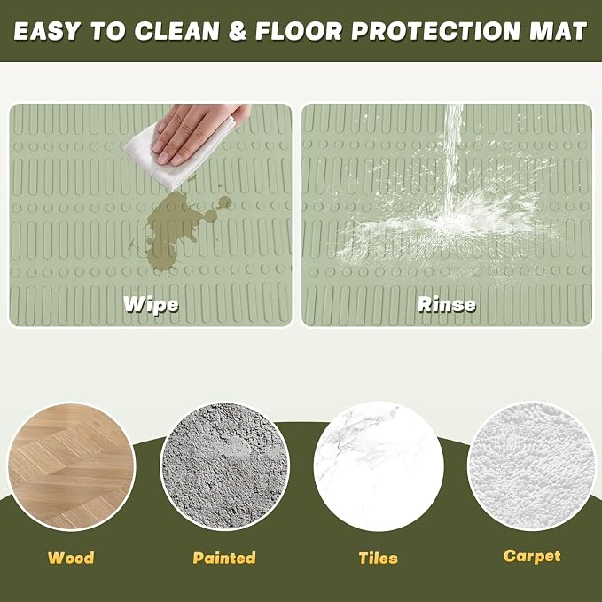47" x 35" Silicone Dog Food Mat, Waterproof Pet Feeding Mat with Raised Edge, Extra Large Dog Bowl Mat Non-Slip Water Bowl Placemats for Dogs, Protects Floors, Easy to Clean (Light Green)