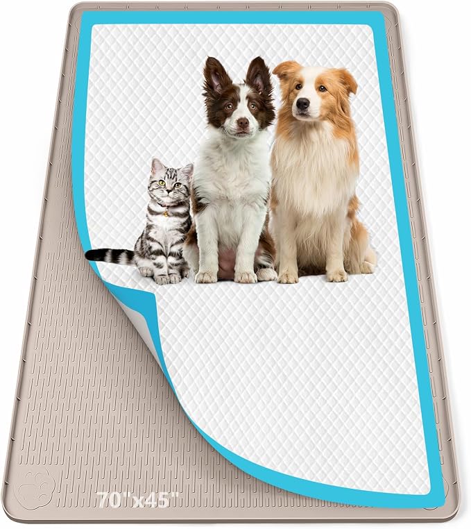 Pee Pad Holder for Dogs, 70" x 45" Silicone Pee Tray Mat Leak-Proof, High Edge, No Spill Pet Pad Holder for Puppy, Cat, Rabbit, Training Pads for Floor Protection, No Pee Pads (Khaki)