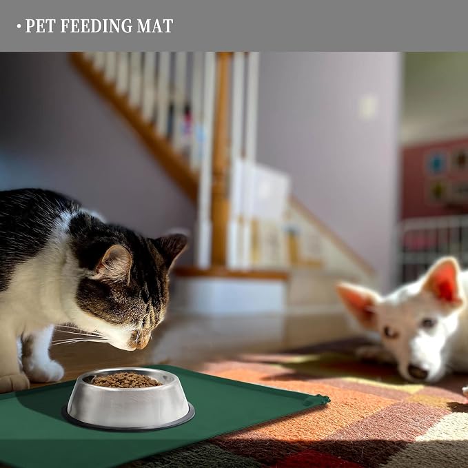 Reopet Silicone Pet Feeding Mat - Waterproof & Non-Slip Dog Cat Placemat | High Raised Edges Prevent Food & Water Spills to Protect Floors, Easy to Clean, Fit for Dog Cat Bowls