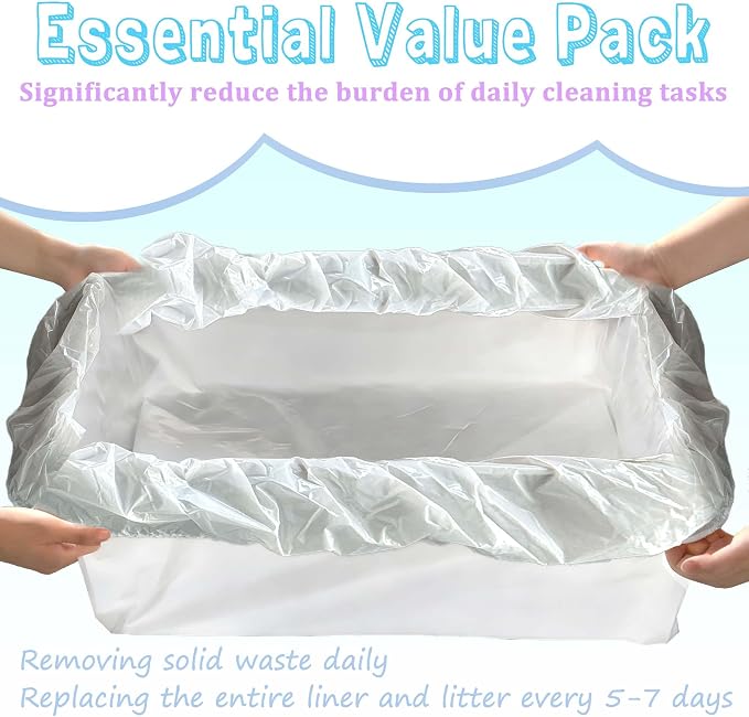 PurifyLogix Large Cat Litter Liners, Jumbo Drawstring Leakproof Bags for IRIS Cat Litter Boxes, Heavy Duty 2 MIL Tear-Resistant Extra Durable Disposable Bags for Most Cat Litter Pans, 42“ x 20”, 16PCS