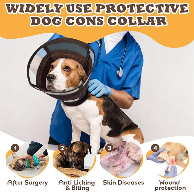 Dog Cone for Dogs After Surgery,Foldable Dog's Cone Collar,Adjustable E Collar Alternative to Stop Licking,Pet Cones for Dog & Cats,Doggy Surgery Collar,Dogs Recovery Collars & Cones,Brown,S