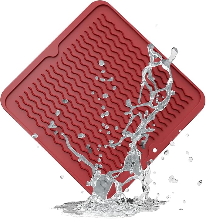 ZLR 4-in-1 Silicone Mat 12" x 12" / 305 x 306mm Square - Dish Drying Mat, Air Fryer Mat, Coffee Maker Pad & Heat Resistant Trivet (up to 450°F) - Non-Slip Food-Grade BPA-Free (Lava Red)