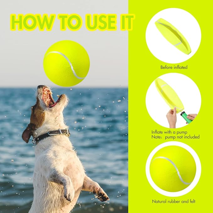 Sratte 6 Pieces Large Giant Tennis Ball for Dogs 9.5'' Inflatable Large Dog Toy Balls for Indoor Outdoor Training Playing Sports (Fluorescent Yellow)