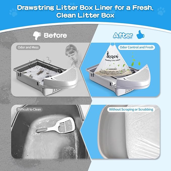 Litter Box Liners 100 Count - Compatible with Litter Robot 4 & 3, Leak-Proof Drawstring Waste Bags, Pre-Separated Clear Design (25.8" x 21"), Odor Control