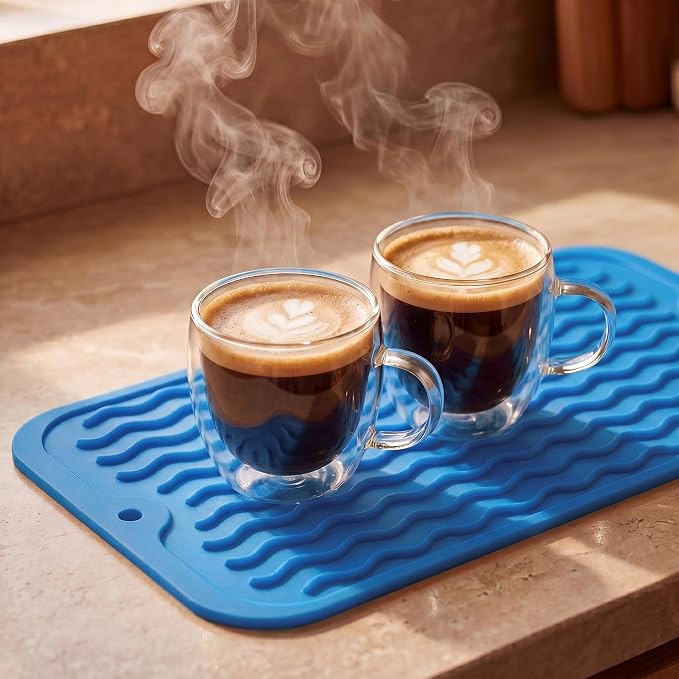 MicoYang Silicone Dish Drying Mat for Multiple Usage,Easy clean,Eco-friendly,Heat-resistant Silicone Mat for Kitchen Counter or Sink,Refrigerator or Drawer Liner Lichen BlueL S 12 inches x 6 inches
