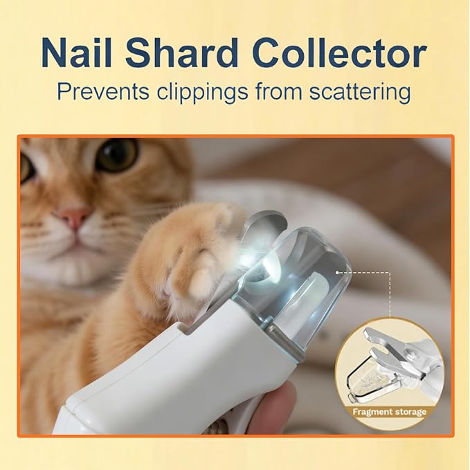 LED Dog Nail Clippers with Light and Nail Catcher - Pet Nail Trimmer with Safety Guard, Ergonomic Leatherette Handle, Rotating File for Small Medium Dogs Cats