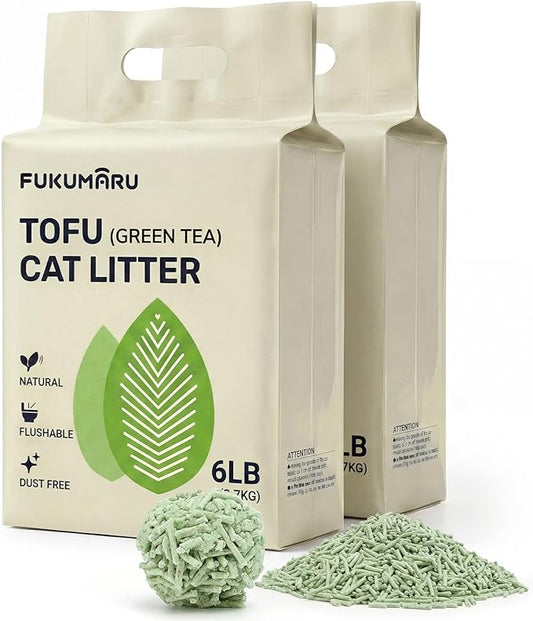 FUKUMARU Tofu Cat Litter 12LB – Clumping Cat Litter, Odor Control with Green Tea Scent, Dust Free and Easy to Agglomerate, Disposable in The Toilet